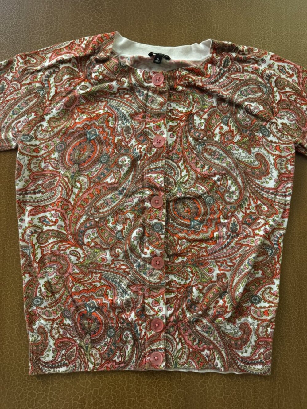 Tabots Paisley Cardigan 3/4 Sleeve Chunky Buttons Sweater - Size Medium - Picture 2 of 3